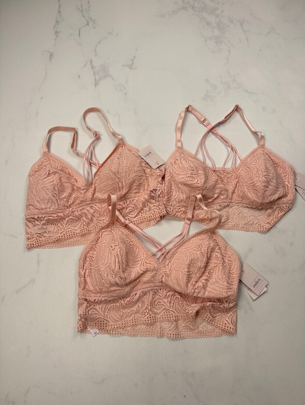 Auden Lace Bralette Bra Blush Modern Feminine Set of 3 - Womens L